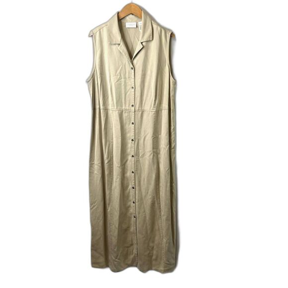 Liz Claiborne Woman Sleeveless Button Front Khaki Maxi Dress Plus Size 16W - Picture 1 of 11